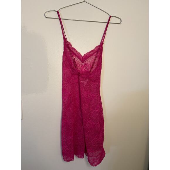 Victoria's Secret Hot Pink Lace Slip Medium Sheer Lingerie Y2K Valentine's - Picture 1 of 8